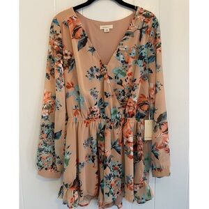 Long sleeve bell sleeve floral romper, M